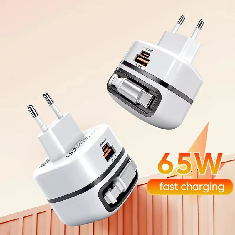 65W Fast Charger with Retractable Cable