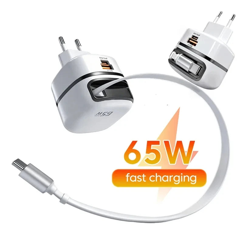 65W Fast Charger with Retractable Cable