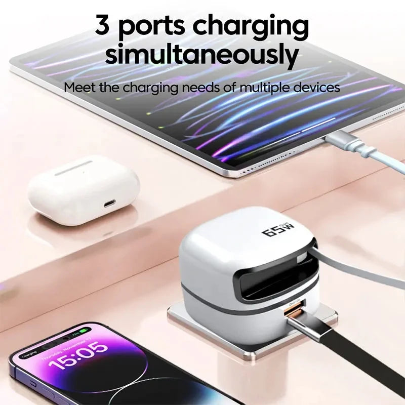 65W Fast Charger with Retractable Cable