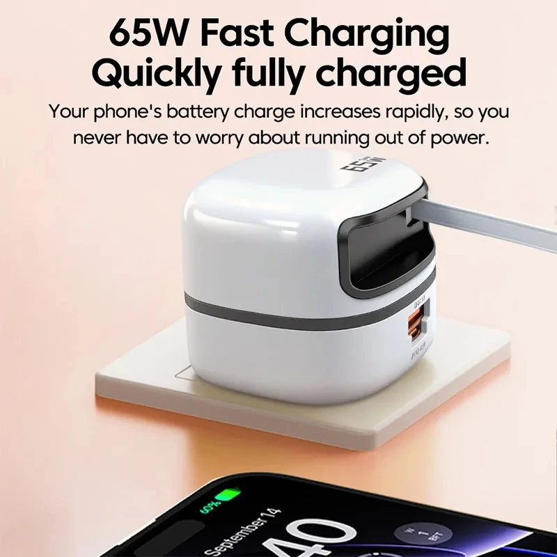 65W Fast Charger with Retractable Cable