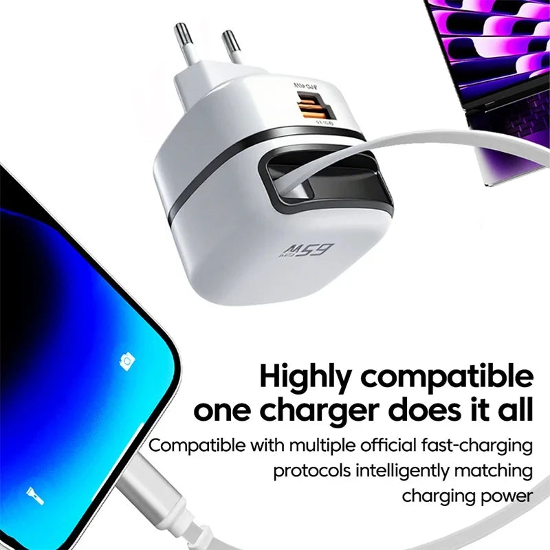 65W Fast Charger with Retractable Cable